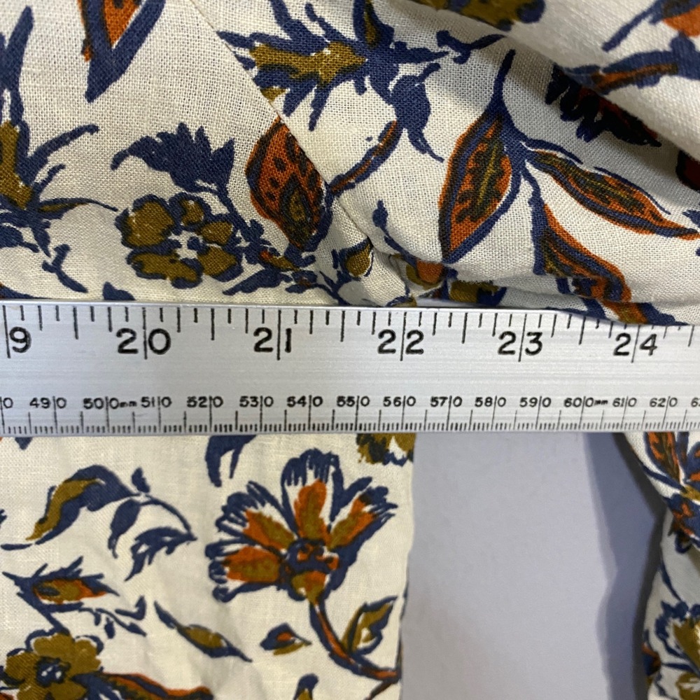 Faherty Portia Top Indee Floral Ruffle V-Neck Blouse WTF2316 Cream Brown Blue M - Picture 9 of 13